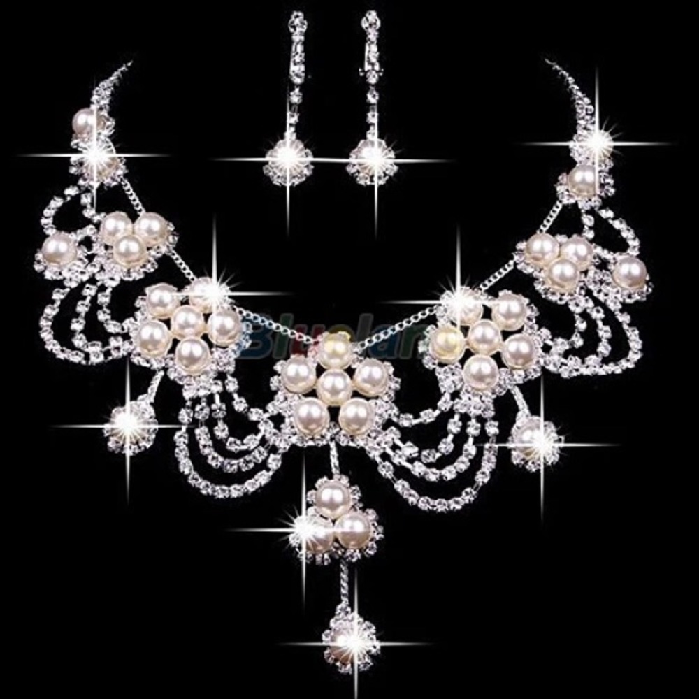 2021 Rhinestone Crystal Faux Pearl Necklace+Earrin - Picture 6 of 6